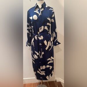 LAUREN by Ralph Lauren gorgeous blue and white belted dress. Size 10.